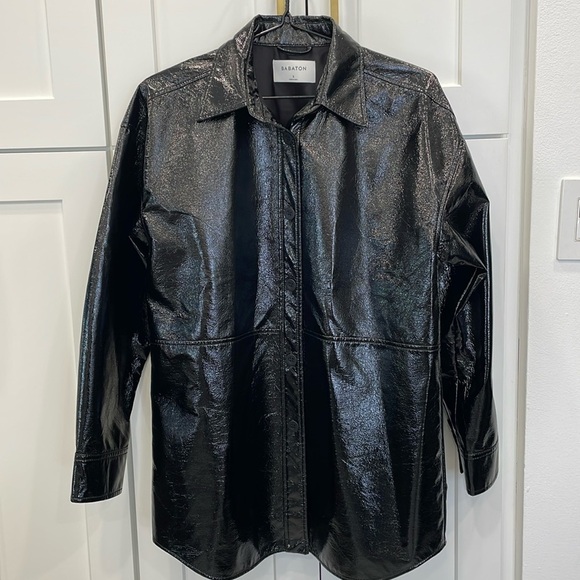 Aritzia Babaton Pelli Shirt Jacket Black/Vegan Leather - Picture 1 of 10